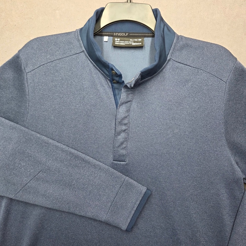 Under Armour UA Golf ColdGear Mens XL Blue Heather Snap Mock Neck Pullover